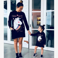 Mother Daughter Unicorn Print Sweatshirts 2019 Winter Family Matching Cute Clothes Outwear Mom And Daughter Clothes Tops Black