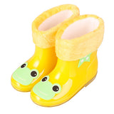 New Autumn Winter Rain Boots Children With Plush Warm Ankle Boots Boys Baby Toddler PVC Waterproof Water Shoes Kids Girls 03B