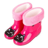 New Autumn Winter Rain Boots Children With Plush Warm Ankle Boots Boys Baby Toddler PVC Waterproof Water Shoes Kids Girls 03B