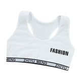 Junior Girl Racerback Cotton Sport Training Bra Letter Print Solid Color Wide Strap Underwear Bralette Seamless Layered Crop Top