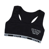 Junior Girl Racerback Cotton Sport Training Bra Letter Print Solid Color Wide Strap Underwear Bralette Seamless Layered Crop Top