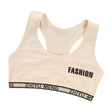 Junior Girl Racerback Cotton Sport Training Bra Letter Print Solid Color Wide Strap Underwear Bralette Seamless Layered Crop Top