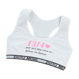 Junior Girl Racerback Cotton Sport Training Bra Letter Print Solid Color Wide Strap Underwear Bralette Seamless Layered Crop Top