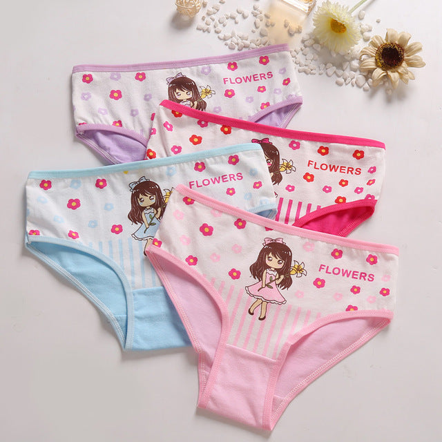4 Pieces/lot 2-12y Children Underwear High Quality Cotton Girls Panties  Cute Cat Pattern Kids Boxer Briefs Child Soft Girl Pants 