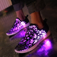 Led Shoes USB chargeable glowing Sneakers Fiber Optic White shoes