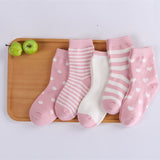 5 Pair/Lot Kids Soft Cotton Socks Boy,Girl,Baby,Cute Cartoon Warm Stripe Dots Fashion Sport Socks Autumn/Winter Children Gift CN