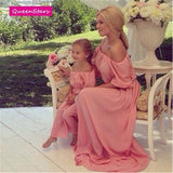 MVUPP mother daughter dresses matching family look 3 color solid solid bohemia becah maxi baby girl dress mommy and me clothes