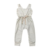 Newborn Baby Girl Backless Striped Ruffle Romper