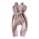 Newborn Baby Girl Backless Striped Ruffle Romper